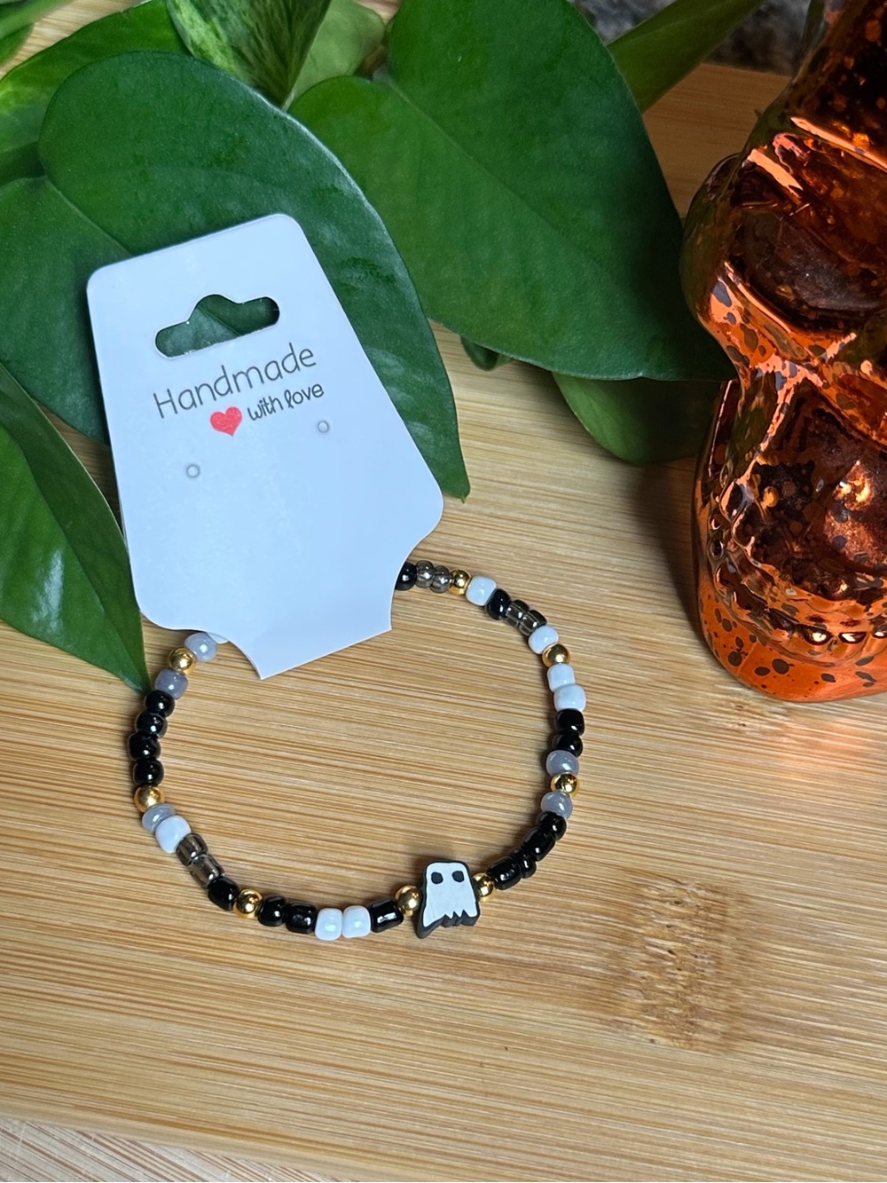 👻✨ Ghost Stretchy Beaded‎ Bracelet | Handmade | Clay Ghost Charm 👻